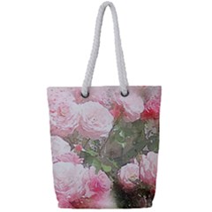 Flowers Roses Art Abstract Nature Full Print Rope Handle Tote (small)
