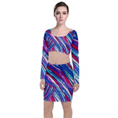 Texture Pattern Fabric Natural Long Sleeve Crop Top & Bodycon Skirt Set