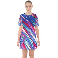 Texture Pattern Fabric Natural Sixties Short Sleeve Mini Dress