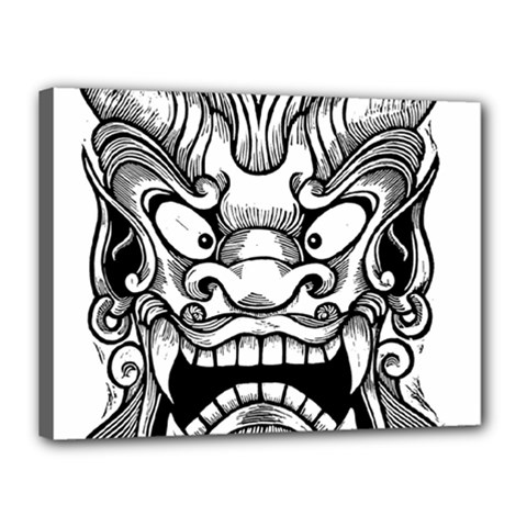 Japanese Onigawara Mask Devil Ghost Face Canvas 16  X 12 