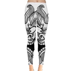 Japanese Onigawara Mask Devil Ghost Face Leggings  by Alisyart