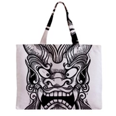 Japanese Onigawara Mask Devil Ghost Face Zipper Mini Tote Bag by Alisyart