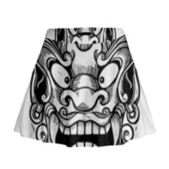 Japanese Onigawara Mask Devil Ghost Face Mini Flare Skirt