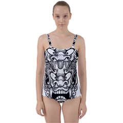 Japanese Onigawara Mask Devil Ghost Face Twist Front Tankini Set by Alisyart