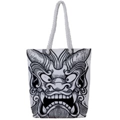 Japanese Onigawara Mask Devil Ghost Face Full Print Rope Handle Tote (small) by Alisyart