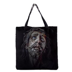 Jesuschrist Face Dark Poster Grocery Tote Bag by dflcprints