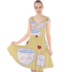 Cute Tea Cap Sleeve Front Wrap Midi Dress by Valentinaart