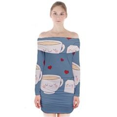 Cute Tea Long Sleeve Off Shoulder Dress by Valentinaart