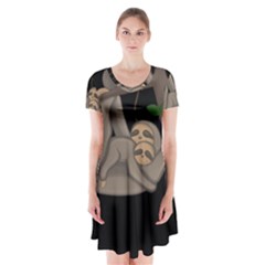 Cute Sloth Short Sleeve V-neck Flare Dress