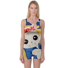 Feminist Cat One Piece Boyleg Swimsuit by Valentinaart