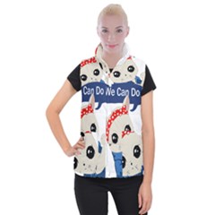 Feminist Cat Women s Button Up Puffer Vest by Valentinaart