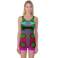 Meditative Abstract Temple Of Love And Meditation One Piece Boyleg Swimsuit by pepitasart