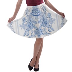 Beautiful,pale Blue,floral,shabby Chic,pattern A-line Skater Skirt