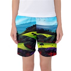 Morning Mist Women s Basketball Shorts by ValleyDreams