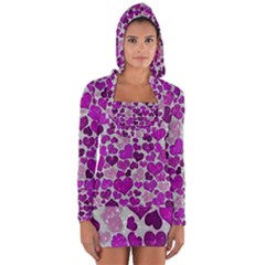 Sparkling Hearts Purple Long Sleeve Hooded T-shirt