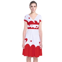 Heart Shape Background Love Short Sleeve Front Wrap Dress