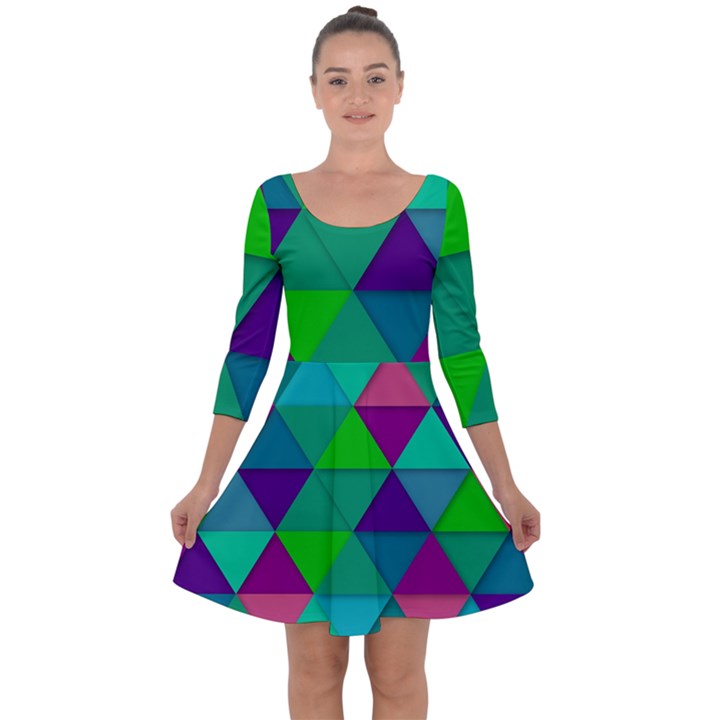 Background Geometric Triangle Quarter Sleeve Skater Dress