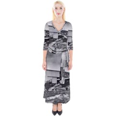 Omaha Airfield Airplain Hangar Quarter Sleeve Wrap Maxi Dress