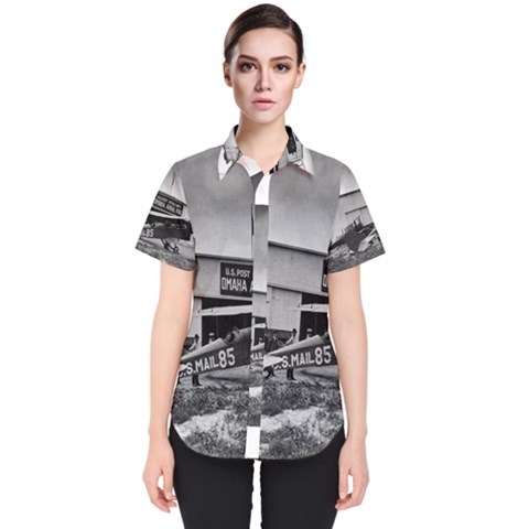 Omaha Airfield Airplain Hangar Women s Short Sleeve Shirt by Nexatart