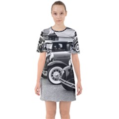 Vehicle Car Transportation Vintage Sixties Short Sleeve Mini Dress by Nexatart