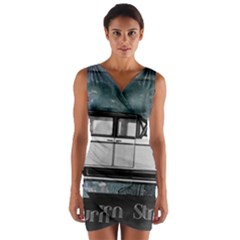 Vintage Car Automobile Auburn Wrap Front Bodycon Dress