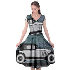 Vintage Car Automobile Auburn Cap Sleeve Wrap Front Dress