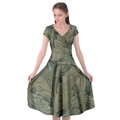Vintage Background Green Leaves Cap Sleeve Wrap Front Dress by Nexatart