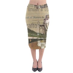 Train Vintage Tracks Travel Old Midi Pencil Skirt by Nexatart