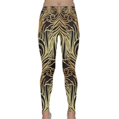 Gold, Black,peacock Pattern,art Nouveau,vintage,belle Epoque,chic,elegant,peacock Feather,beautiful Classic Yoga Leggings by NouveauDesign