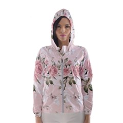 Pink Shabby Chic Floral Hooded Wind Breaker (women) by NouveauDesign