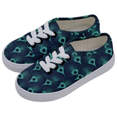 Blue,teal,peacock Pattern,art Deco Kids  Classic Low Top Sneakers by NouveauDesign