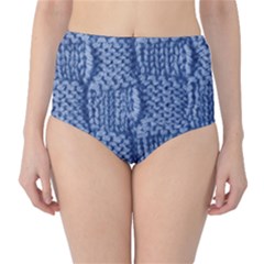 Knitted Wool Square Blue High-waist Bikini Bottoms by snowwhitegirl