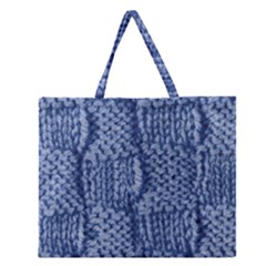Knitted Wool Square Blue Zipper Large Tote Bag