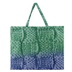 Knitted Wool Square Blue Green Zipper Large Tote Bag