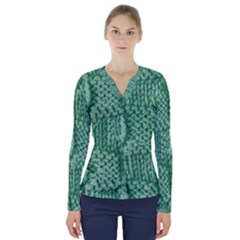 Knitted Wool Square Green V-neck Long Sleeve Top by snowwhitegirl