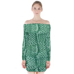 Knitted Wool Square Green Long Sleeve Off Shoulder Dress
