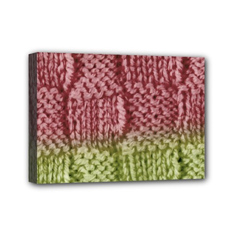 Knitted Wool Square Pink Green Mini Canvas 7  X 5 