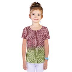 Knitted Wool Square Pink Green Kids  One Piece Tee