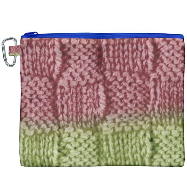 Knitted Wool Square Pink Green Canvas Cosmetic Bag (XXXL)