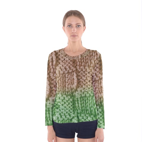 Knitted Wool Square Beige Green Women s Long Sleeve Tee by snowwhitegirl