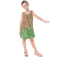 Knitted Wool Square Beige Green Kids  Sleeveless Dress by snowwhitegirl