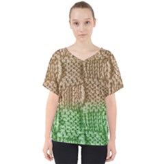 Knitted Wool Square Beige Green V-neck Dolman Drape Top by snowwhitegirl