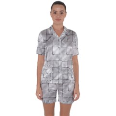 Silver Grid Pattern Satin Short Sleeve Pyjamas Set by dflcprints