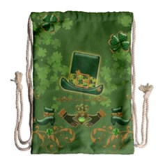 Happy St  Patrick s Day With Clover Drawstring Bag (large)