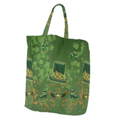 Happy St  Patrick s Day With Clover Giant Grocery Zipper Tote by FantasyWorld7
