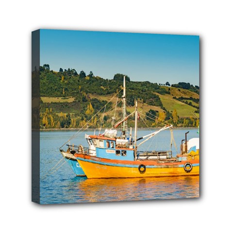 Fishing Boat At Lake, Chiloe, Chile Mini Canvas 6  X 6  by dflcprints