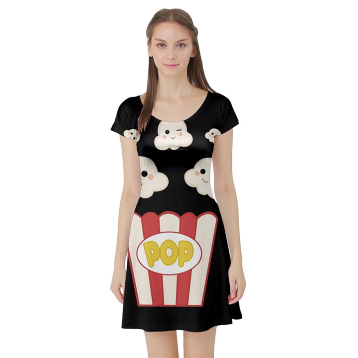 Cute Kawaii Popcorn Short Sleeve Skater Dress