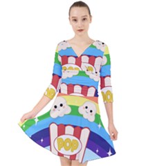 Cute Kawaii Popcorn Quarter Sleeve Front Wrap Dress	