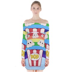 Cute Kawaii Popcorn Long Sleeve Off Shoulder Dress