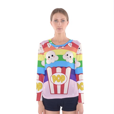 Cute Kawaii Popcorn Women s Long Sleeve Tee by Valentinaart